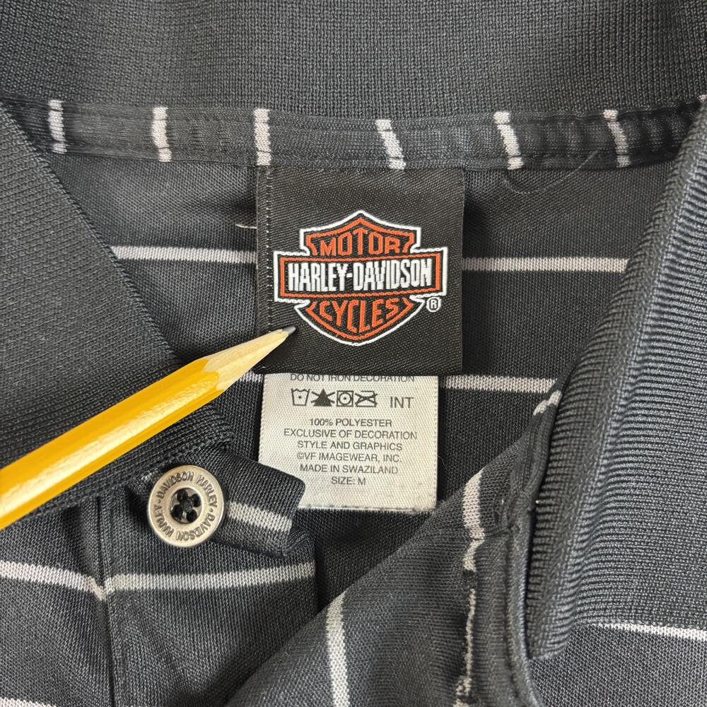 Harley-Davidson Polo Shirt Mens Medium Black Stripe Yeager's Sedalia MO EUC - Picture 3 of 9